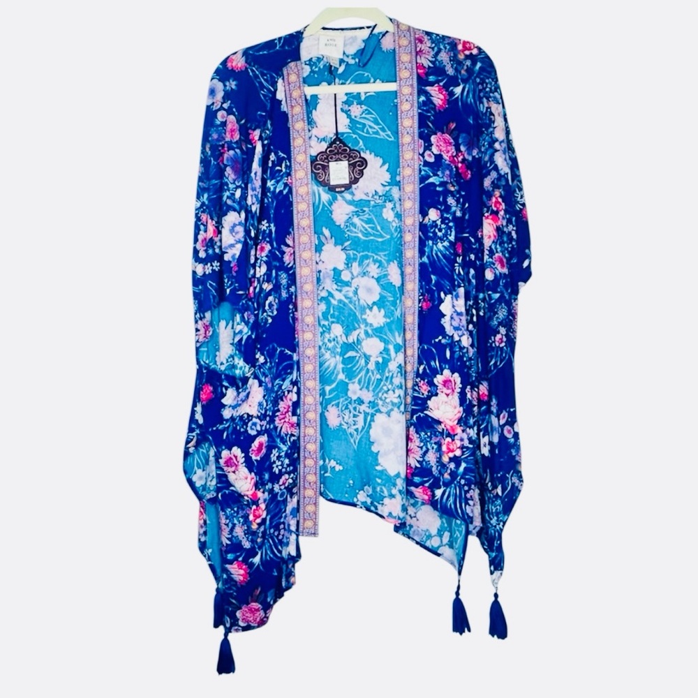 Knox Rose Purple Blue & Pink Floral Kimono Top Roses Size Medium/Large NWT